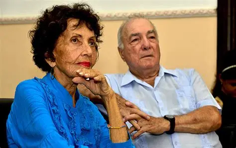 Irma Cáceres y Ovidio Cabrera, autores del título ¨Privilegiados del tiempo¨, en homenaje a Fidel C1.-astro. (Foto: Tomada de Cubaperiodistas)